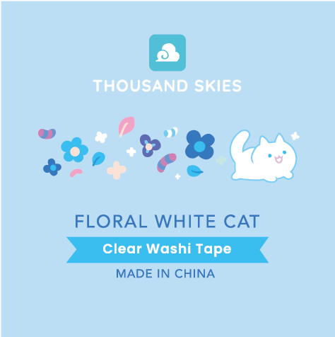 Floral White Cat Clear PET Tape by Thousand Skies | Papertail Fox