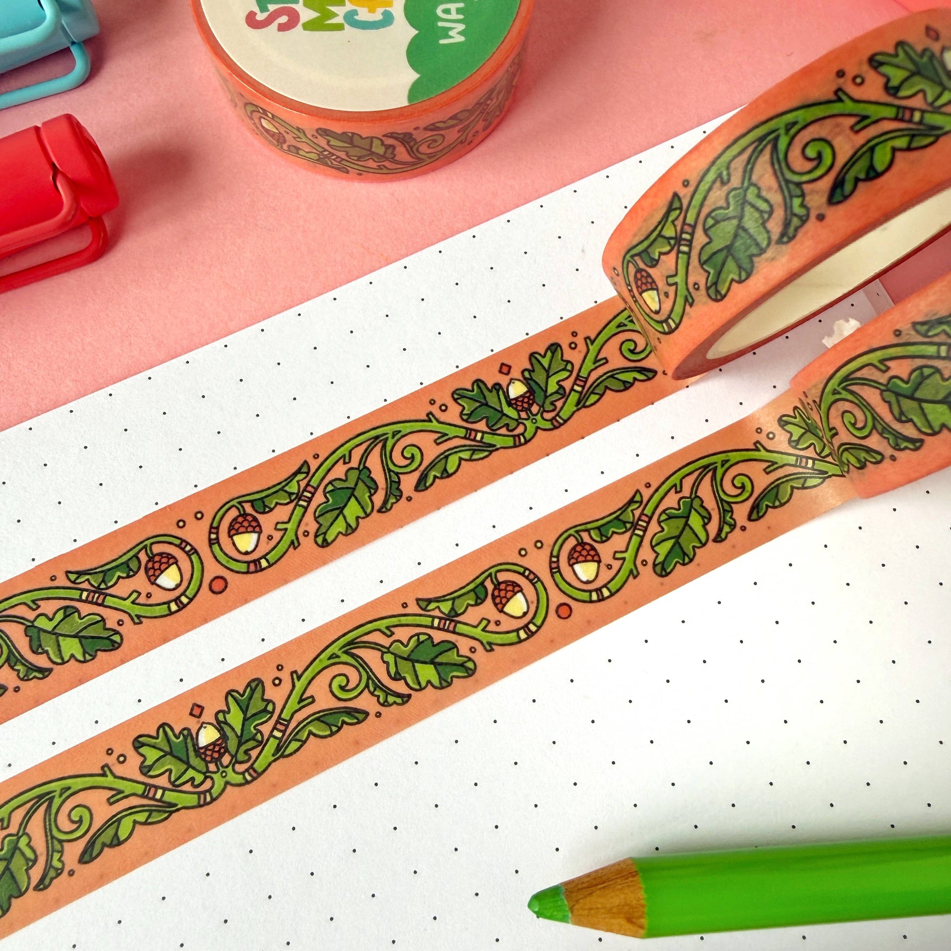 Oak Leaf and Acorn washi tape by Stacey McEvoy Caunt | oak leaf and acorn pattern | Papertail Fox