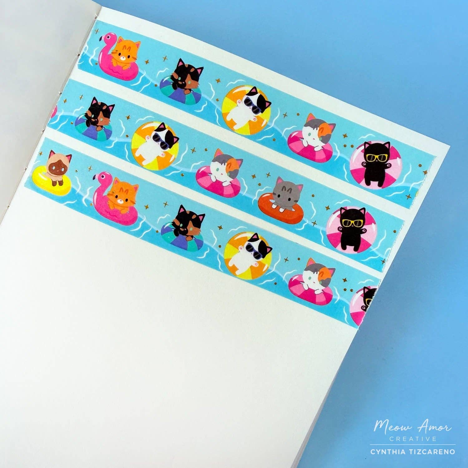 Floaty Cats Gold Foil Washi Tape by Meow Amor Creative | Papertail Fox