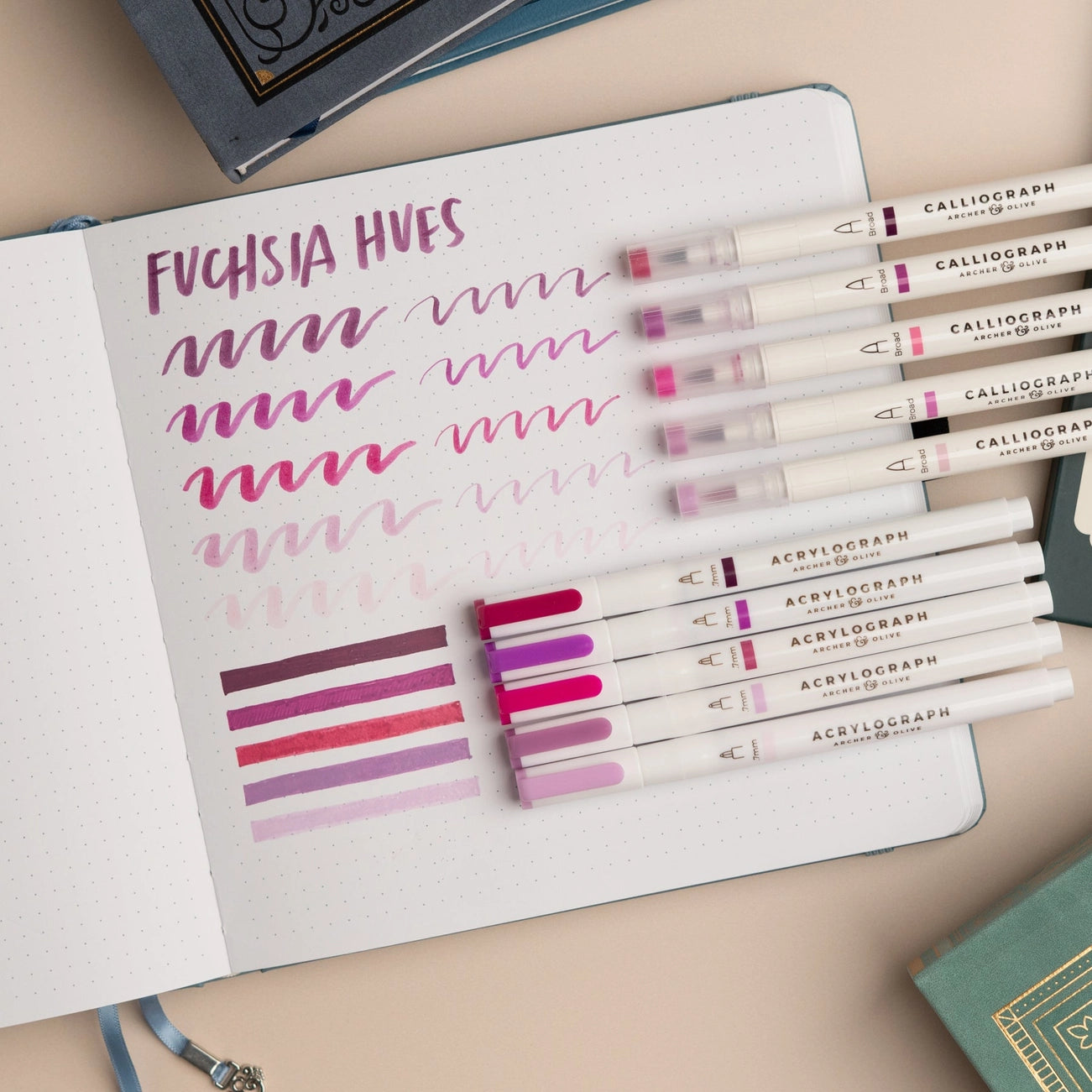 Fuchsia Hues Calliograph Set of 5 | Archer & Olive