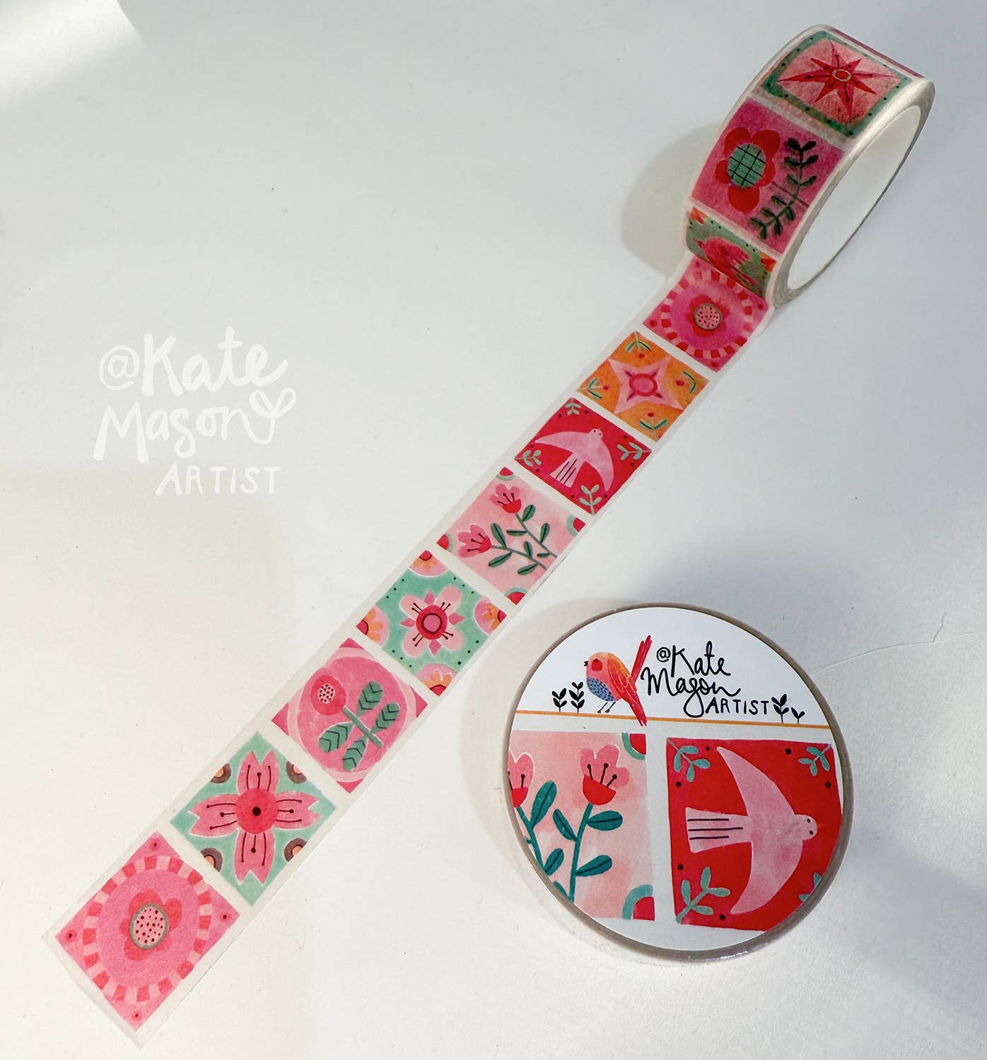 Folk Patchwork Pink & Mint Washi Tape | Kate Mason Artist