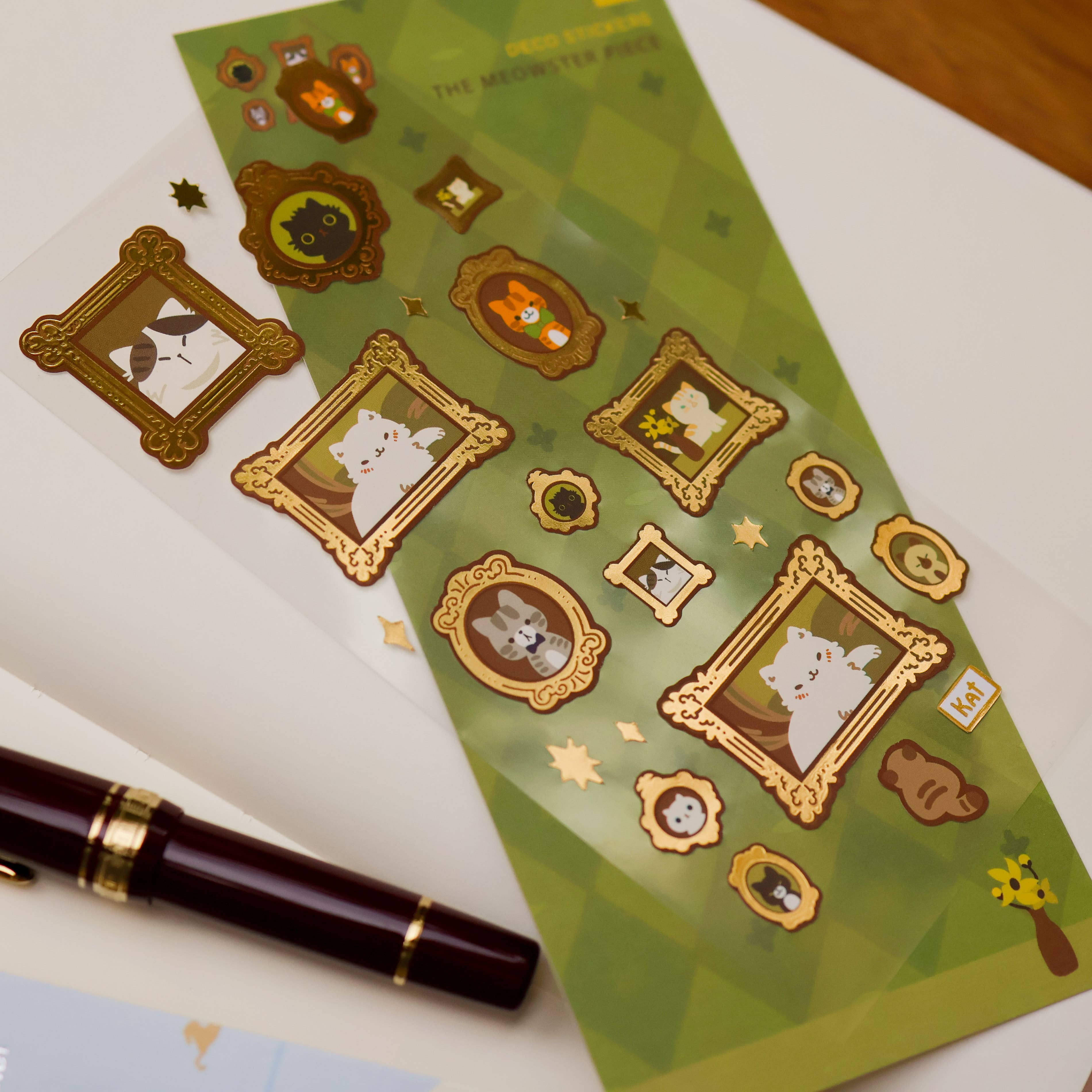 Thousand Skies Meowster Piece (Gold Foil) Sticker Sheet - Foil Accents Cute for Journaling