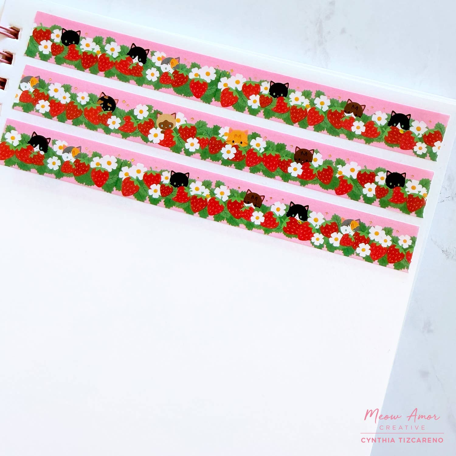 Strawberry Field Cats Gold Foil Washi Tape | Meow Amor Creative