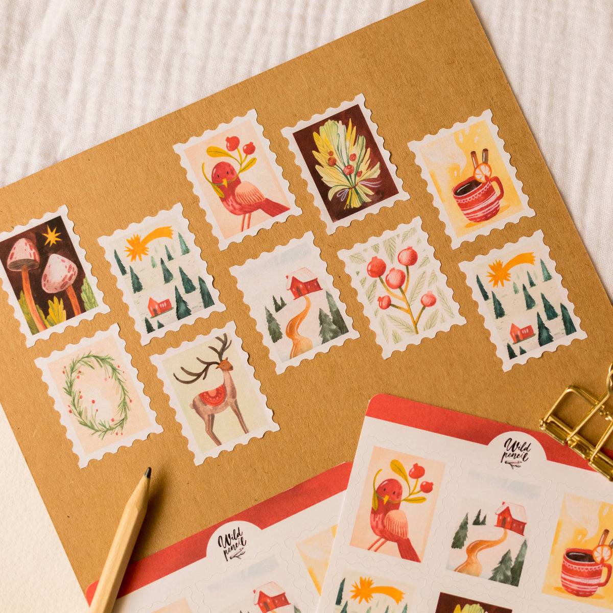 Christmas Stamps Sticker Sheet | Wild Pencil Studio