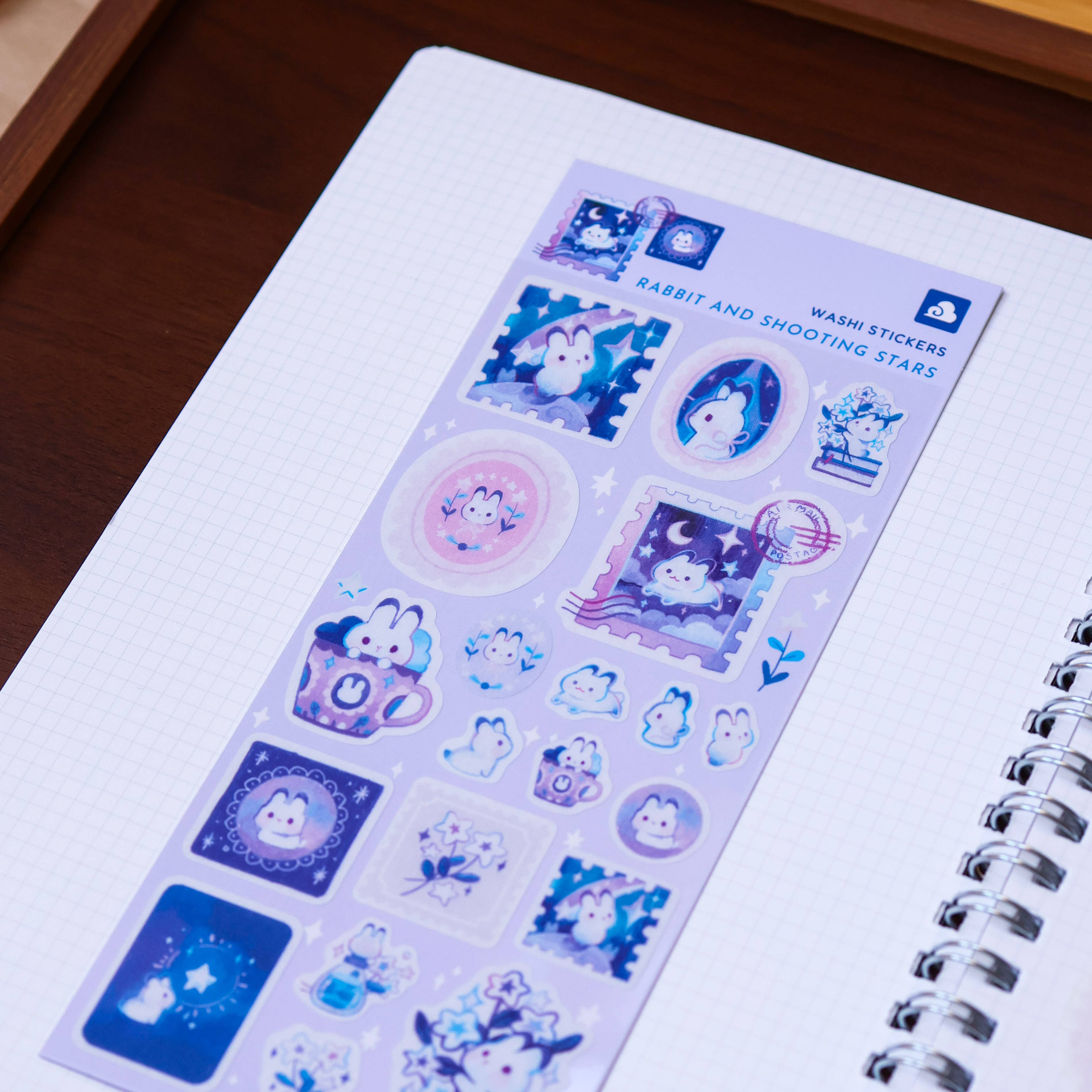 Rabbit and Shooting Stars Washi Sticker Sheet by Thousand Skies | Papertail Fox
