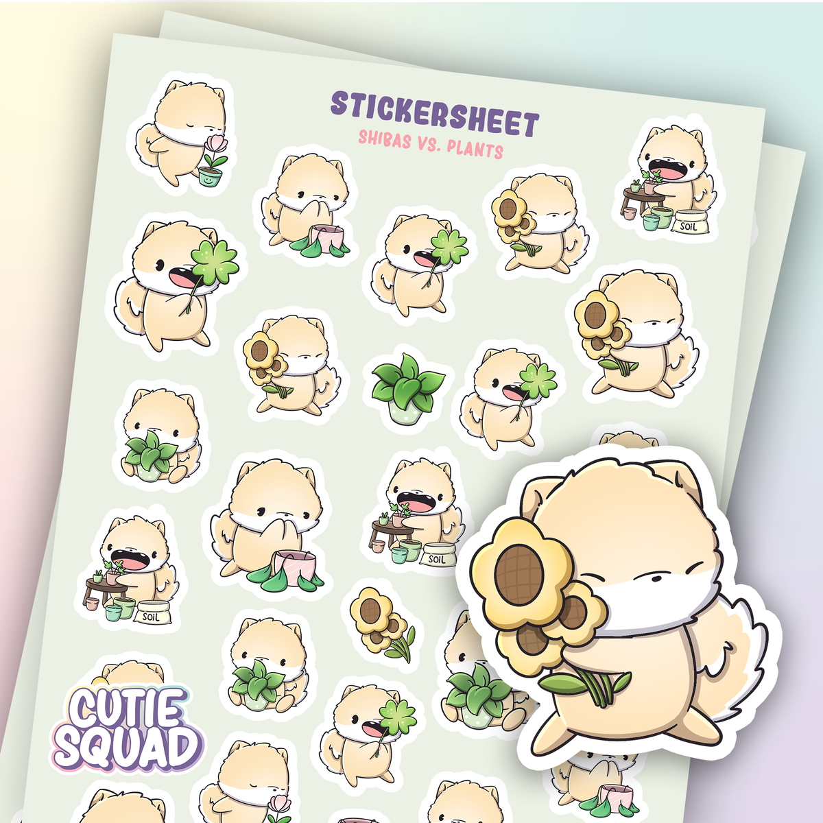 Shibas vs. Plants Sticker Sheet by CutieSquad | Papertail Fox
