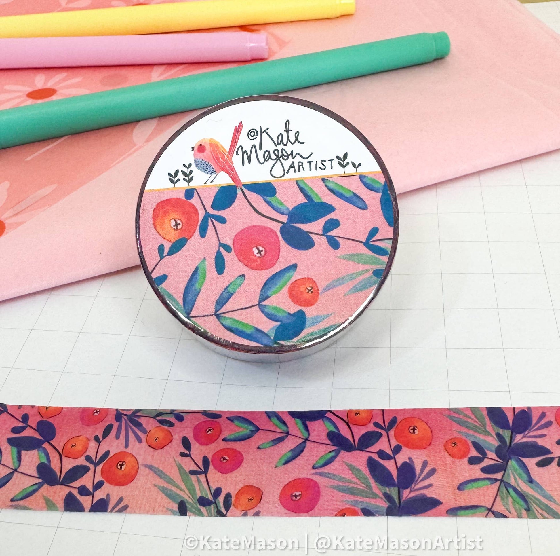 Pink Berry Blue Vine Washi Tape by Kate Mason Artist | Papertail Fox