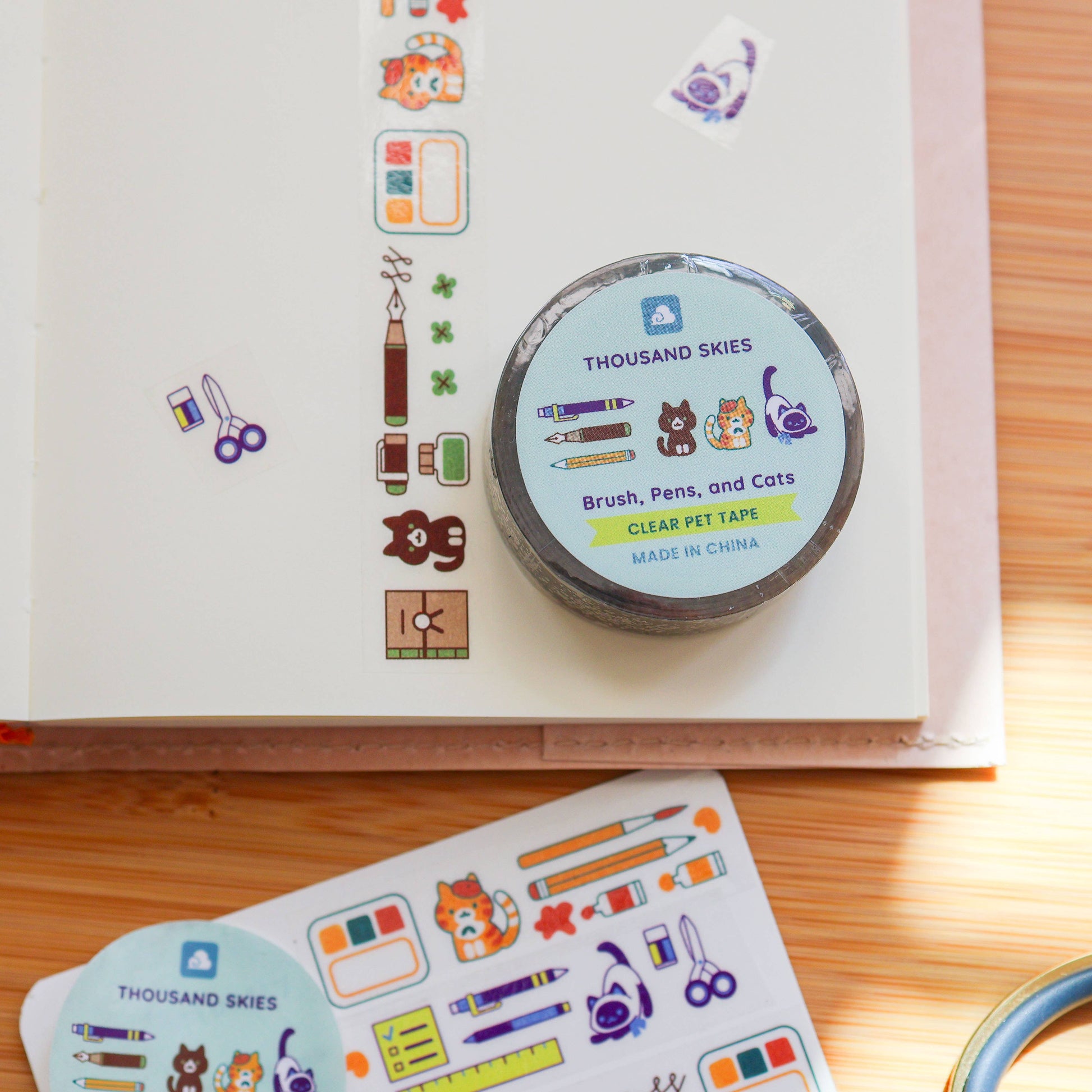 Brush, Pens, and Cats Clear PET Tape by Thousand Skies | Papertail Fox
