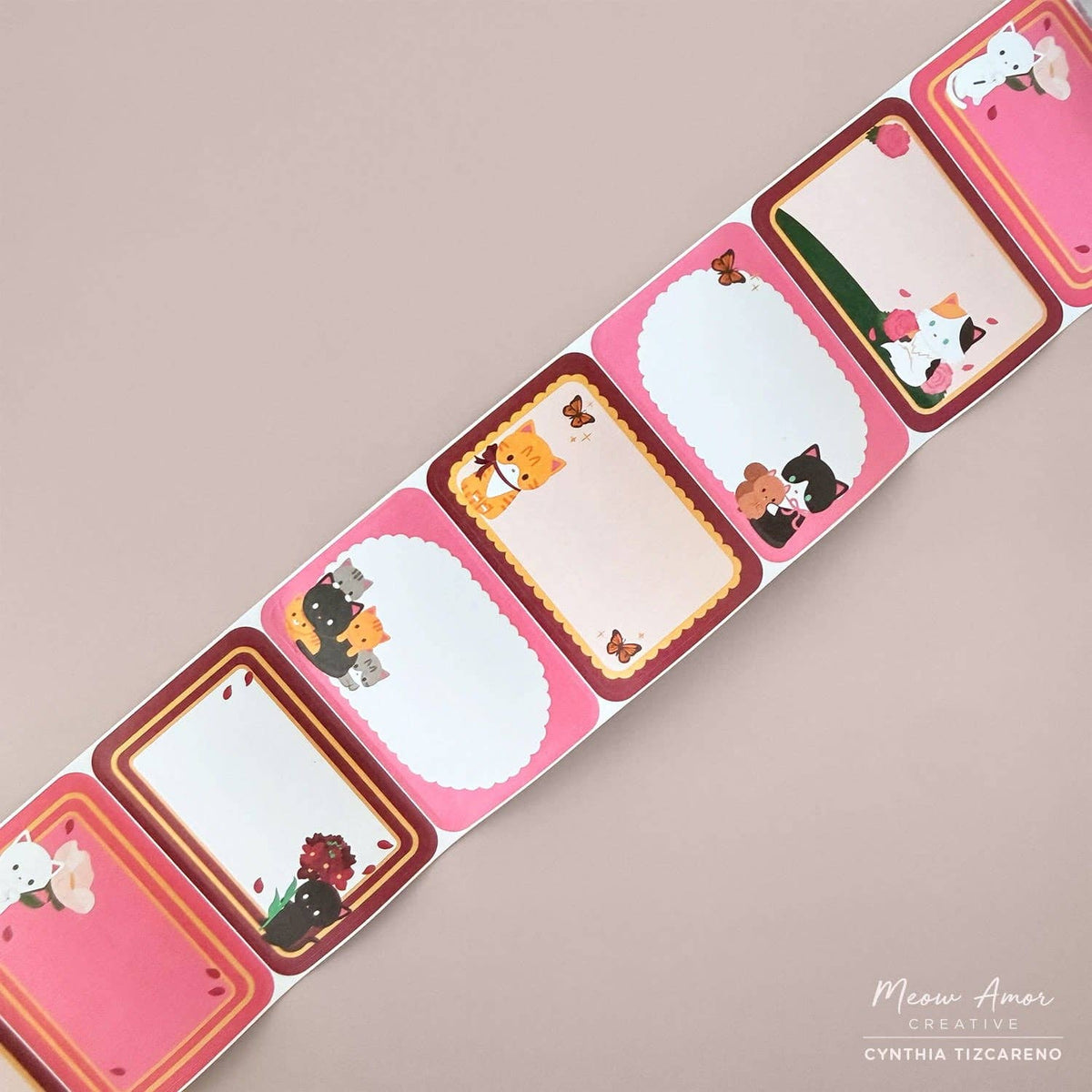 Botanical Floral Cats Paper Roll Labels | Meow Amor Creative