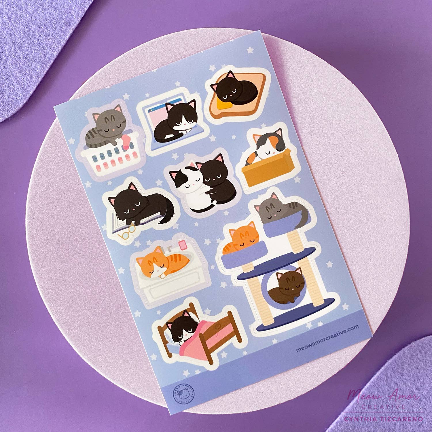 Sleepy Cats Vinyl Sticker Sheet by Meow Amor Creative | Papertail Fox
