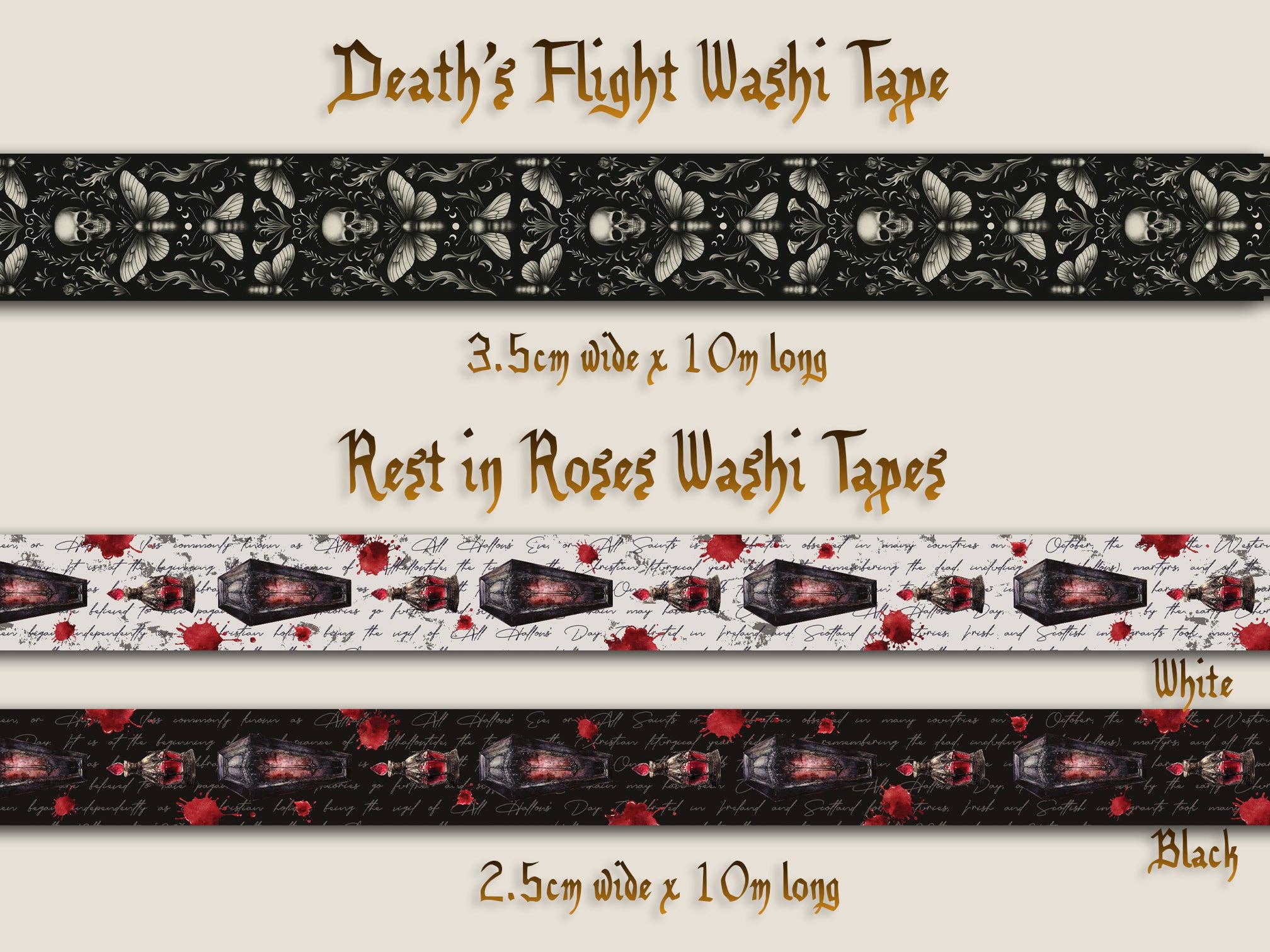 Death's Flight Washi Tape Set of 3 by CoraCreaCrafts | Papertail Fox