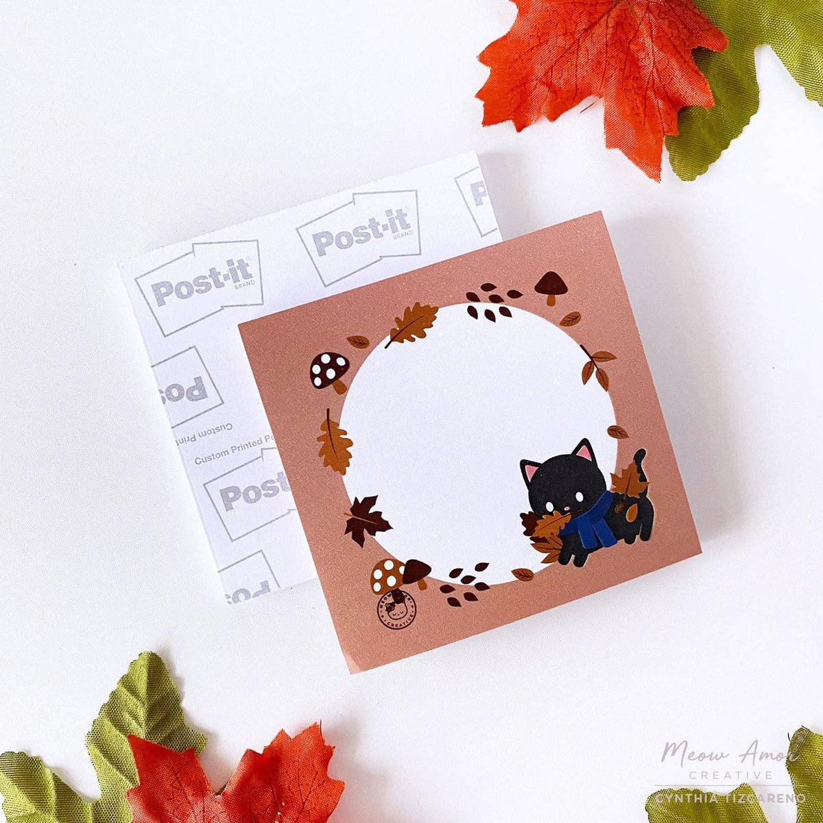 Autumn Cat Sticky Notes | Meow Amor Creative