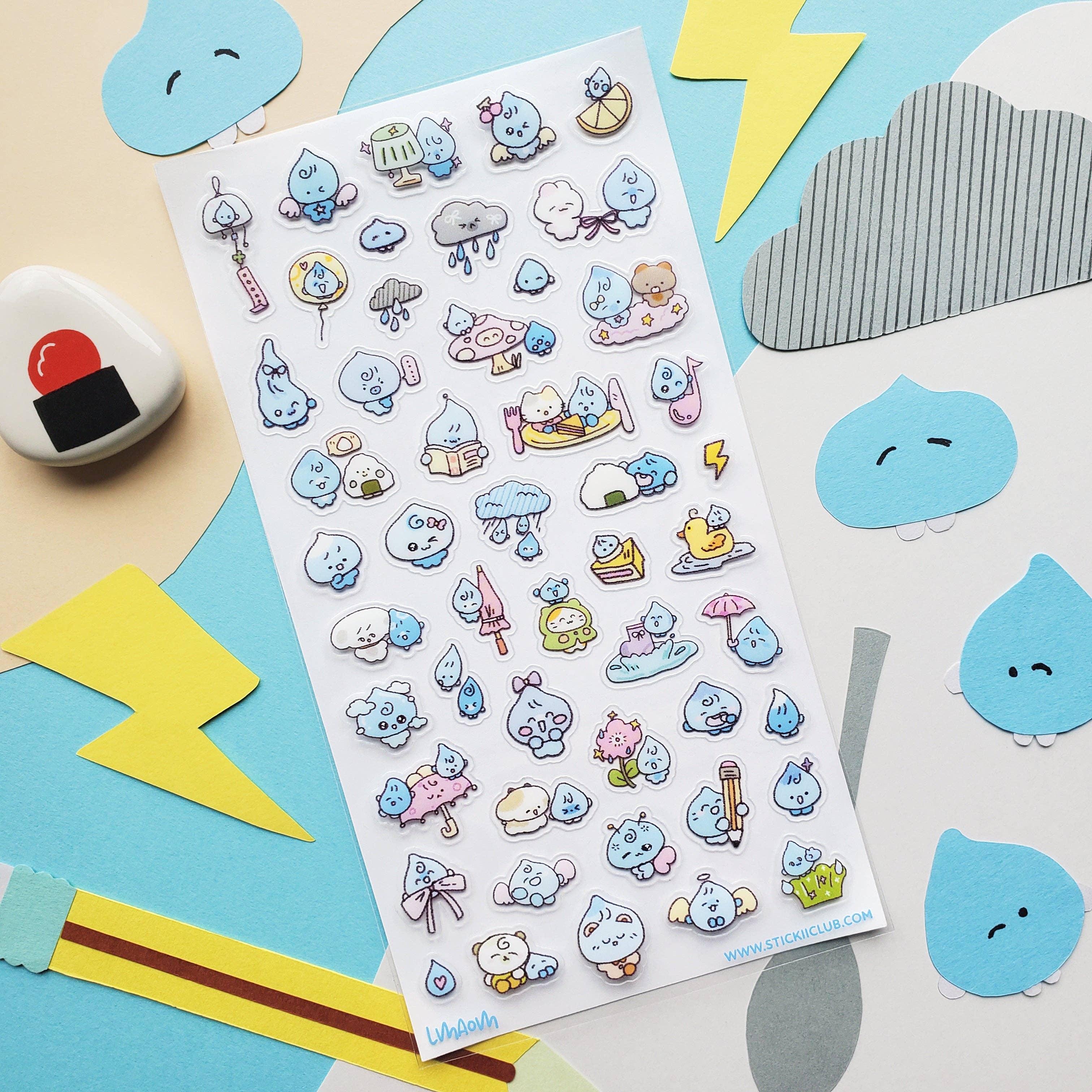 Kawaii Raindrops Sticker Sheet | Stickii