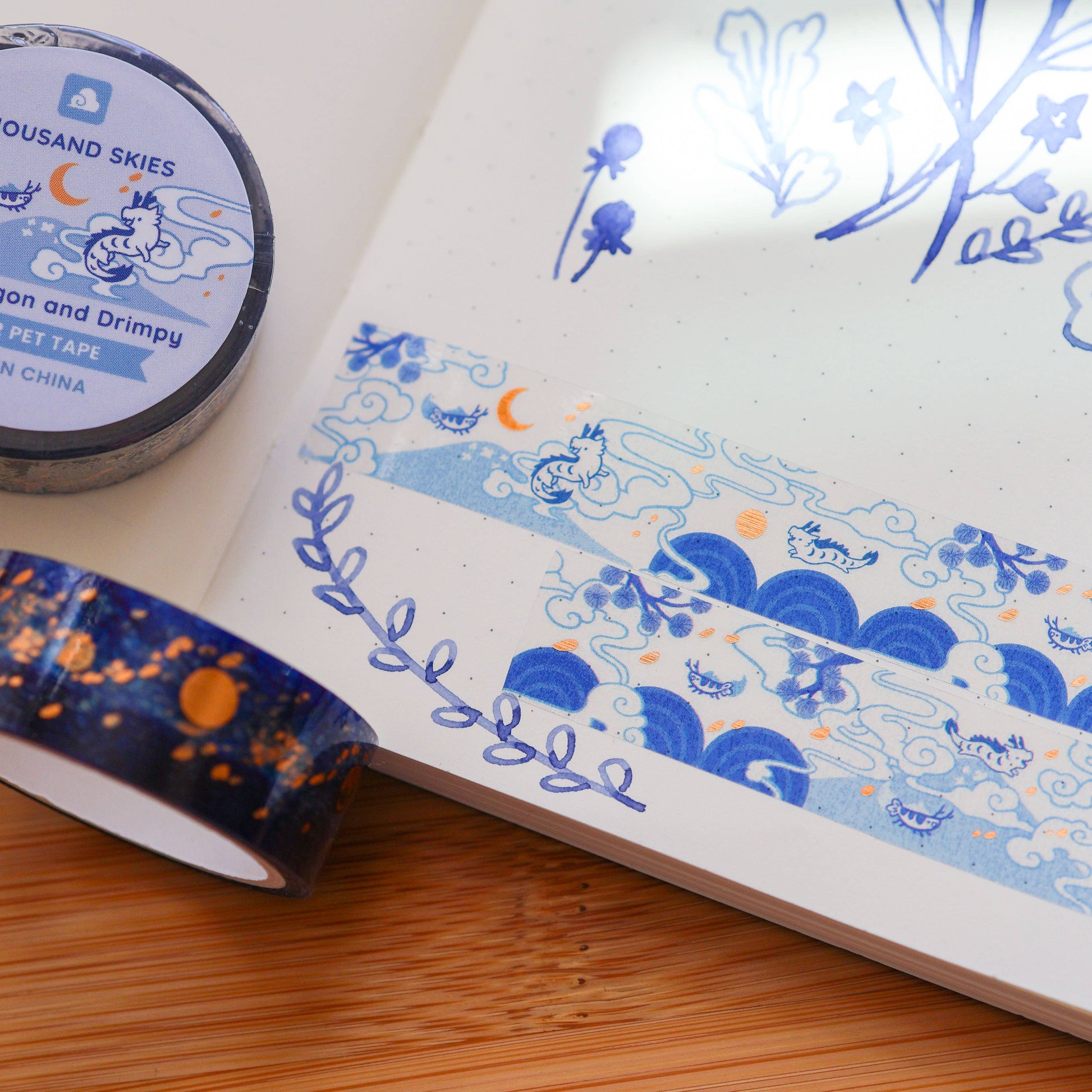 Blue Shragon and Drimpy Foil Clear PET Tape by Thousand Skies | Papertail Fox