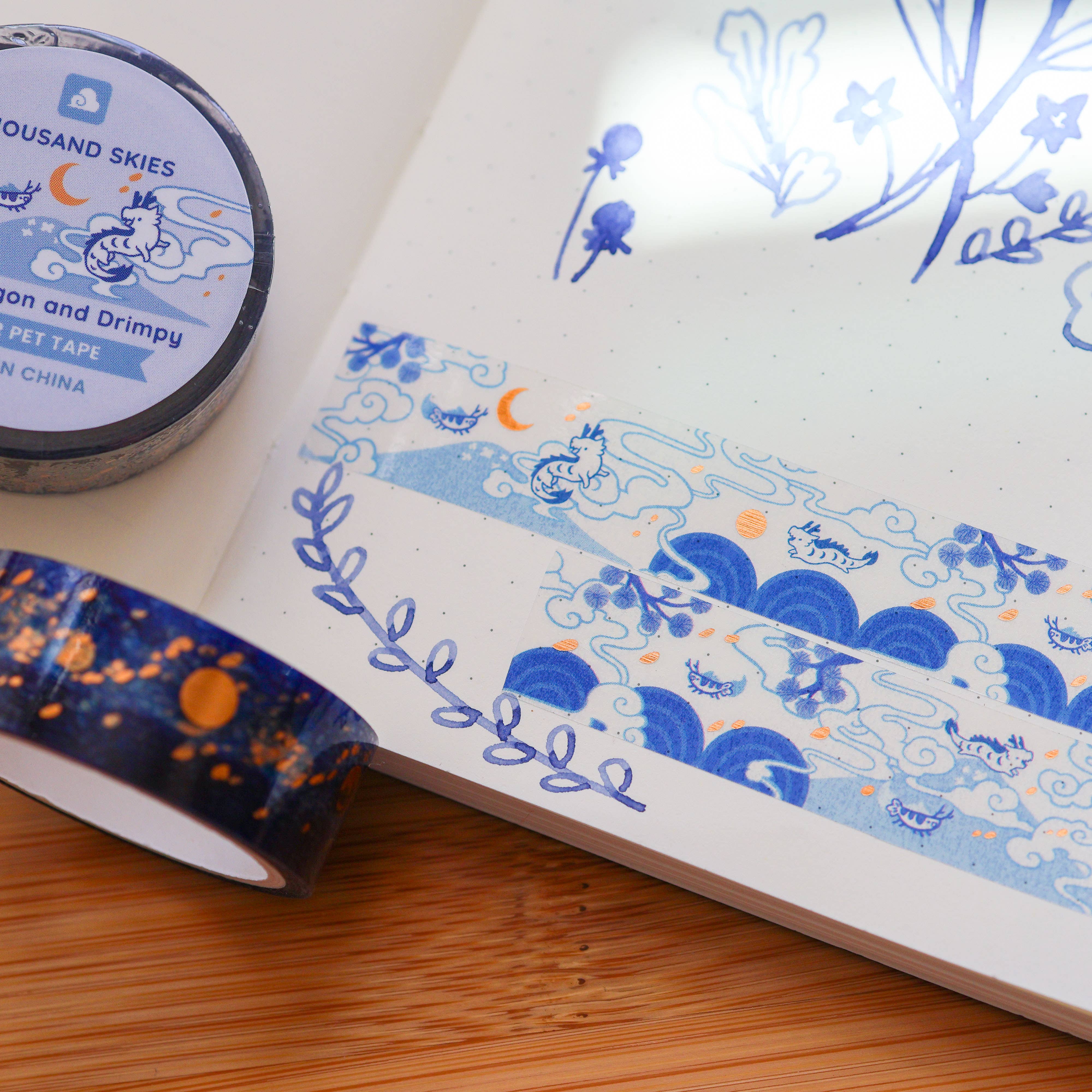 Blue Shragon and Drimpy Foil Clear PET Tape by Thousand Skies | Papertail Fox