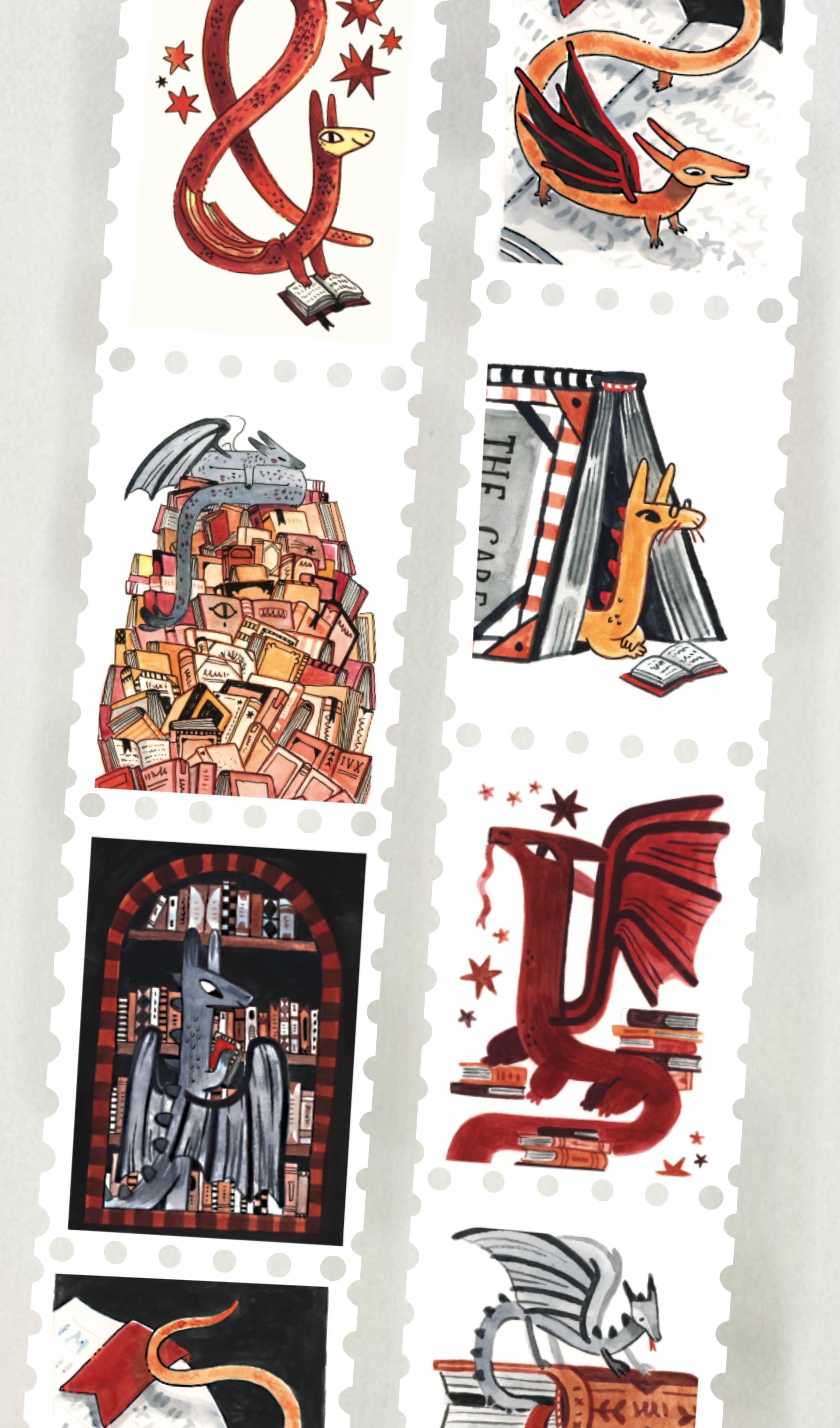 Book Wyrm [ Dragon ] Stamp Washi Tape / Dark Academia / Book