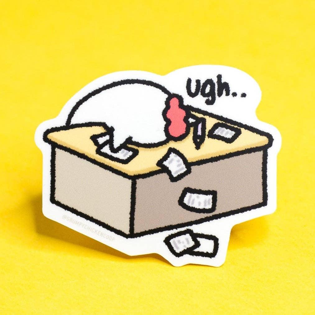 Grumpy Chicken Ugh Desk Die Cut Sticker | Robot Dance Battle - Papertail Fox