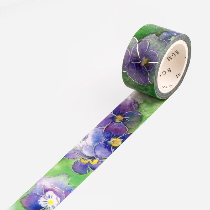 Violet Watercolor Flowers Foil Washi Tape by BGM | Papertail Fox