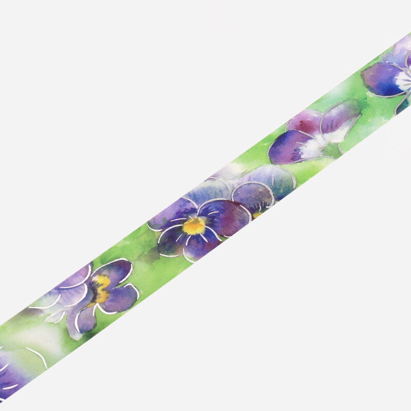 Violet Watercolor Flowers Foil Washi Tape by BGM | Papertail Fox