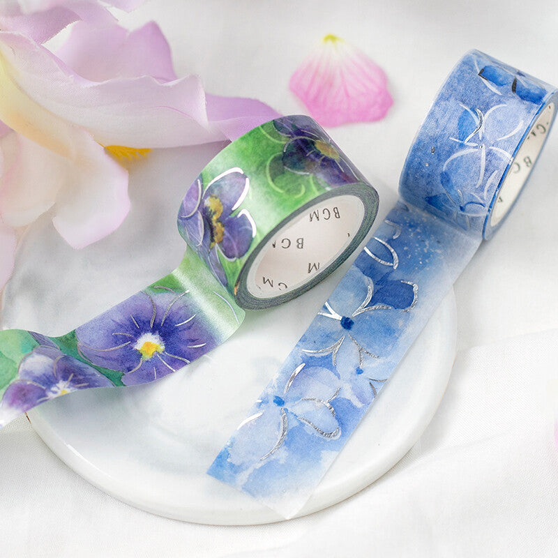 Violet Watercolor Flowers Foil Washi Tape by BGM | Papertail Fox
