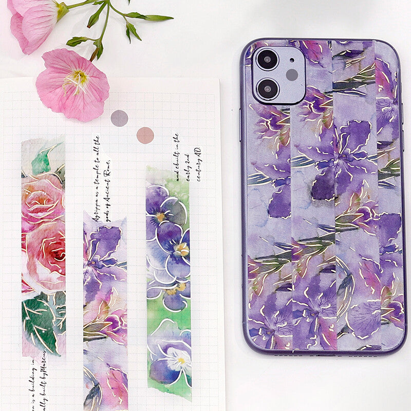 Violet Watercolor Flowers Foil Washi Tape by BGM | Papertail Fox