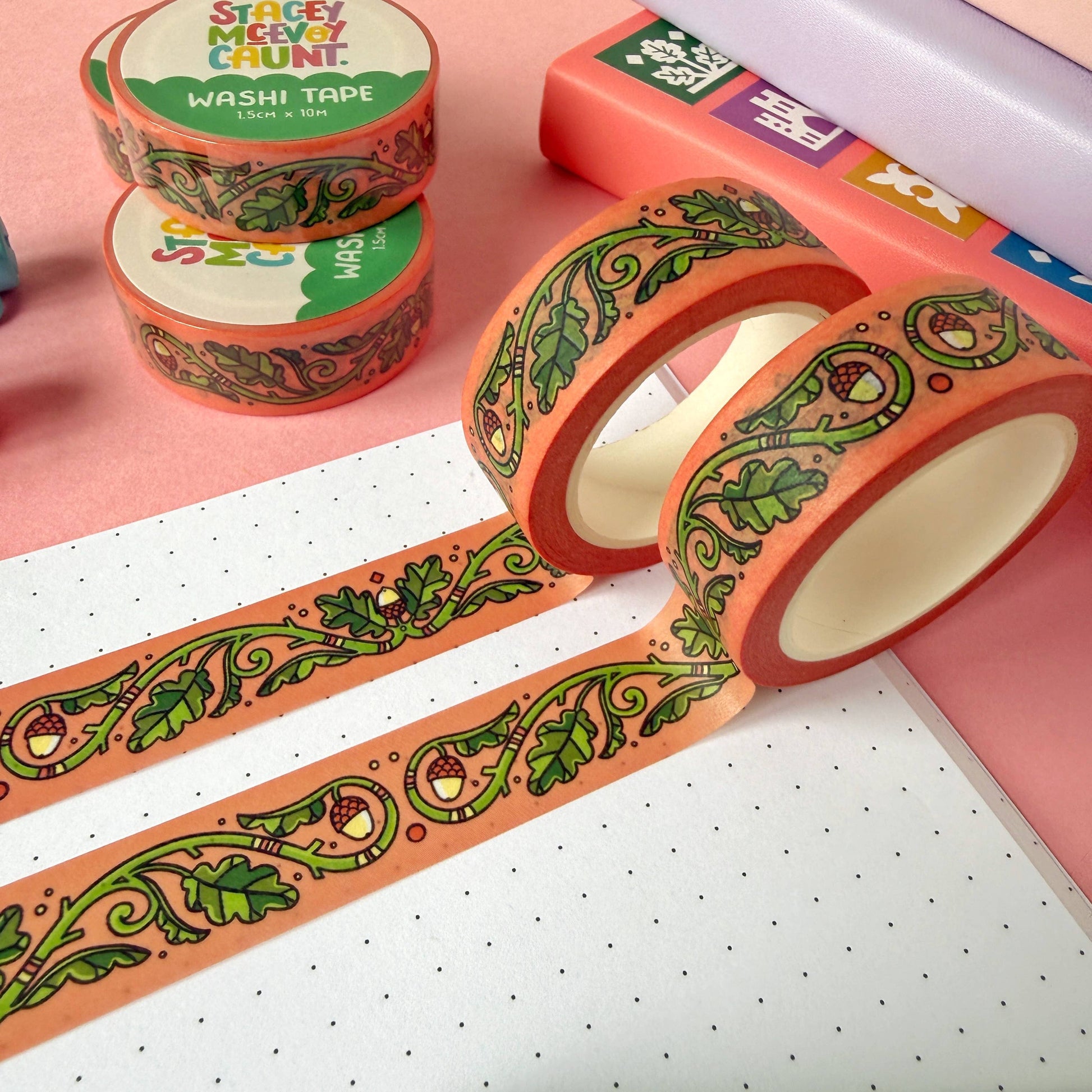 Oak Leaf and Acorn washi tape by Stacey McEvoy Caunt | oak leaf and acorn pattern | Papertail Fox