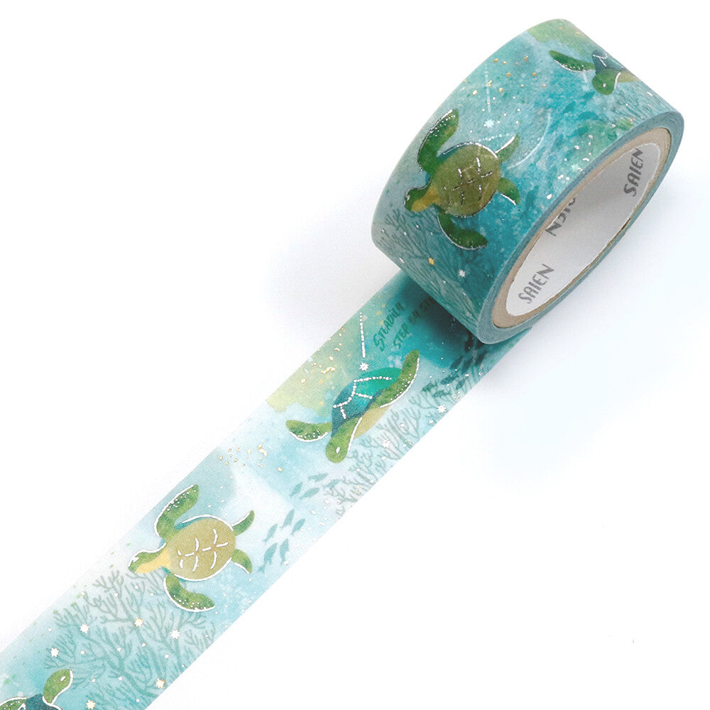 Sea Turtle Gold and Silver Foil Washi Tape | Kamiiso SAIEN