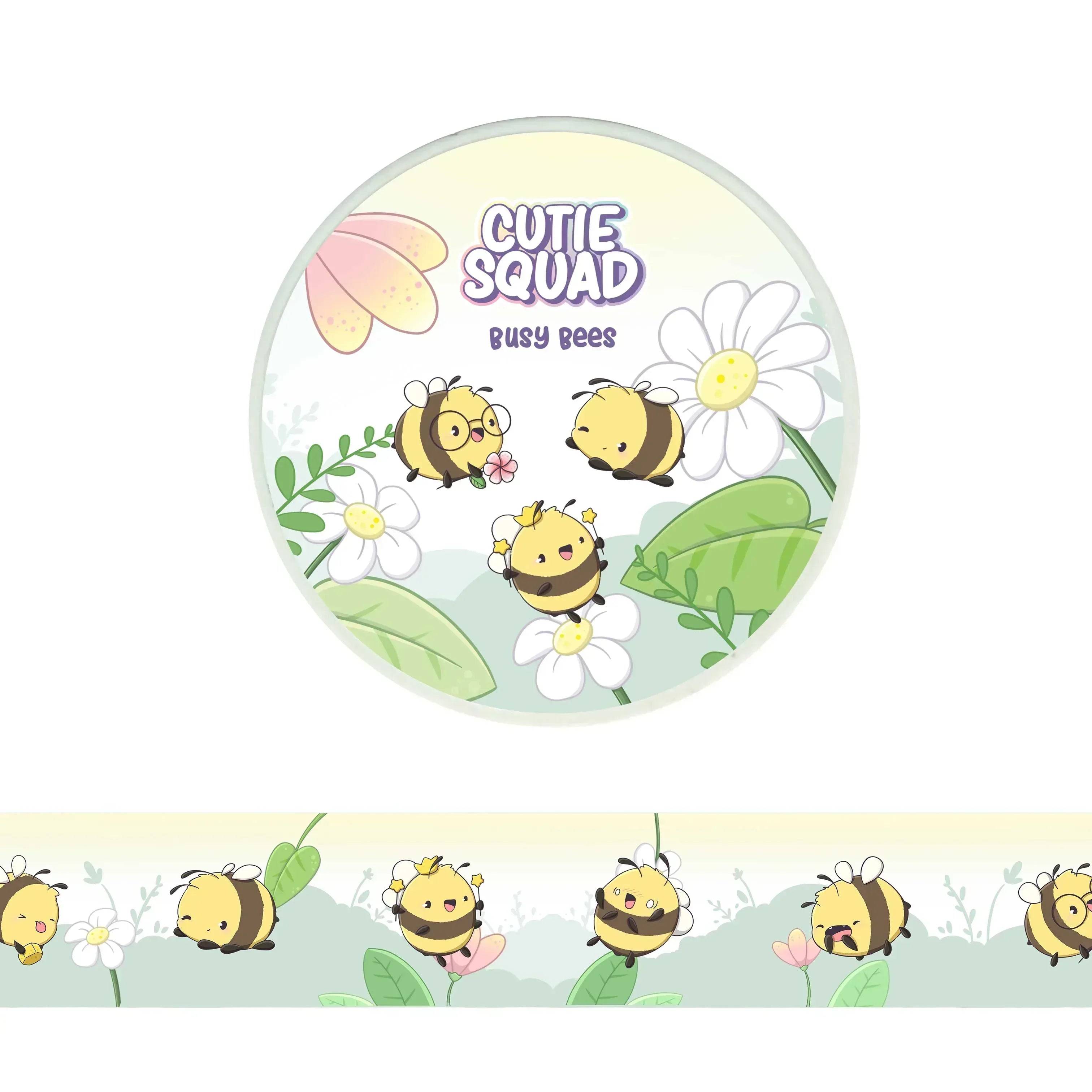 CutieSquad Busy Bees washi tape featuring bees with small flowers and honey accents