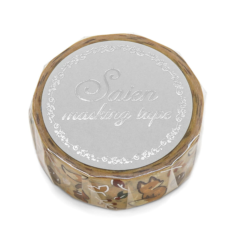 Fox and Fallen Leaves Silver Foil Washi Tape | Kamiiso SAIEN