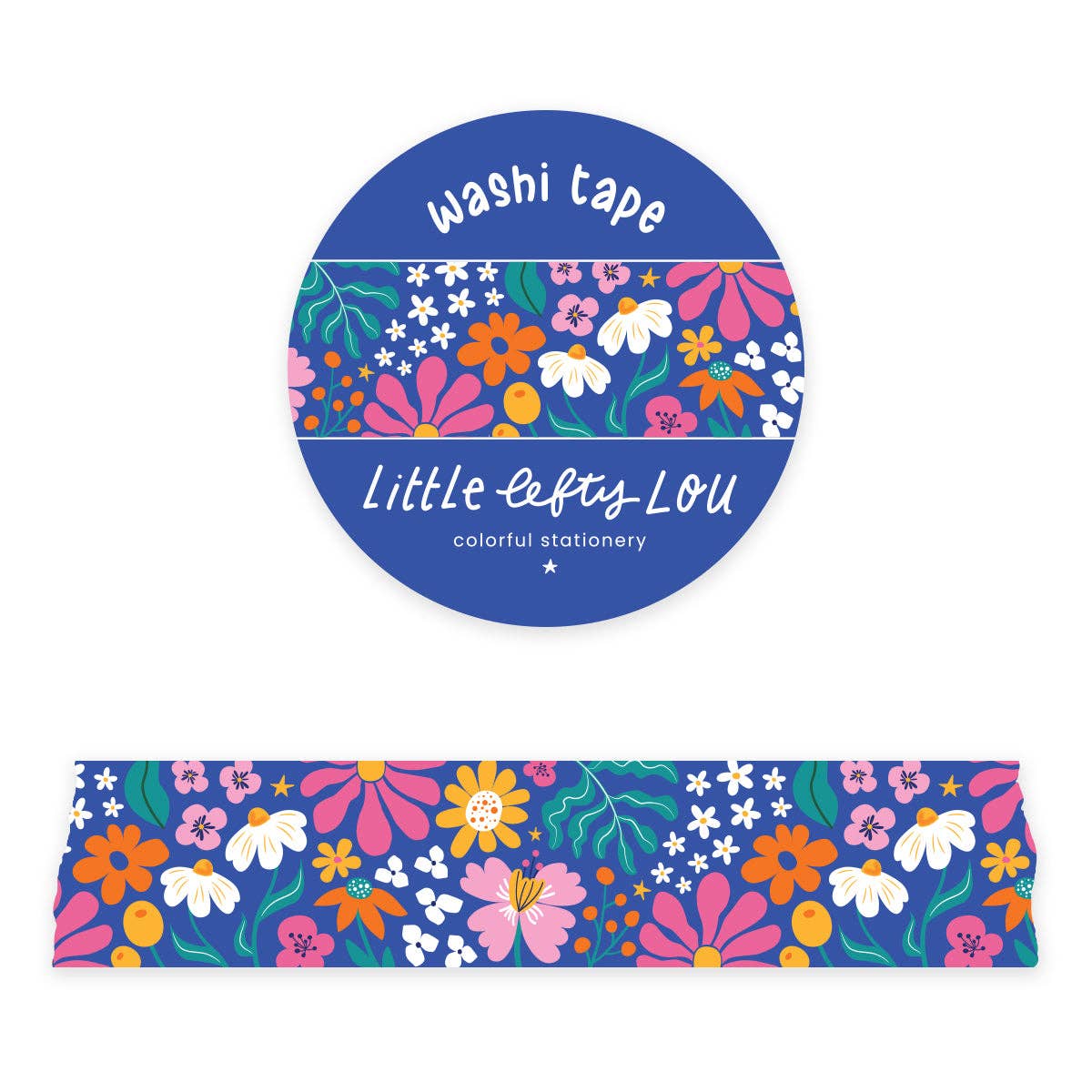 Wide Blue Flowers Washi Tape by Little Lefty Lou | Papertail Fox