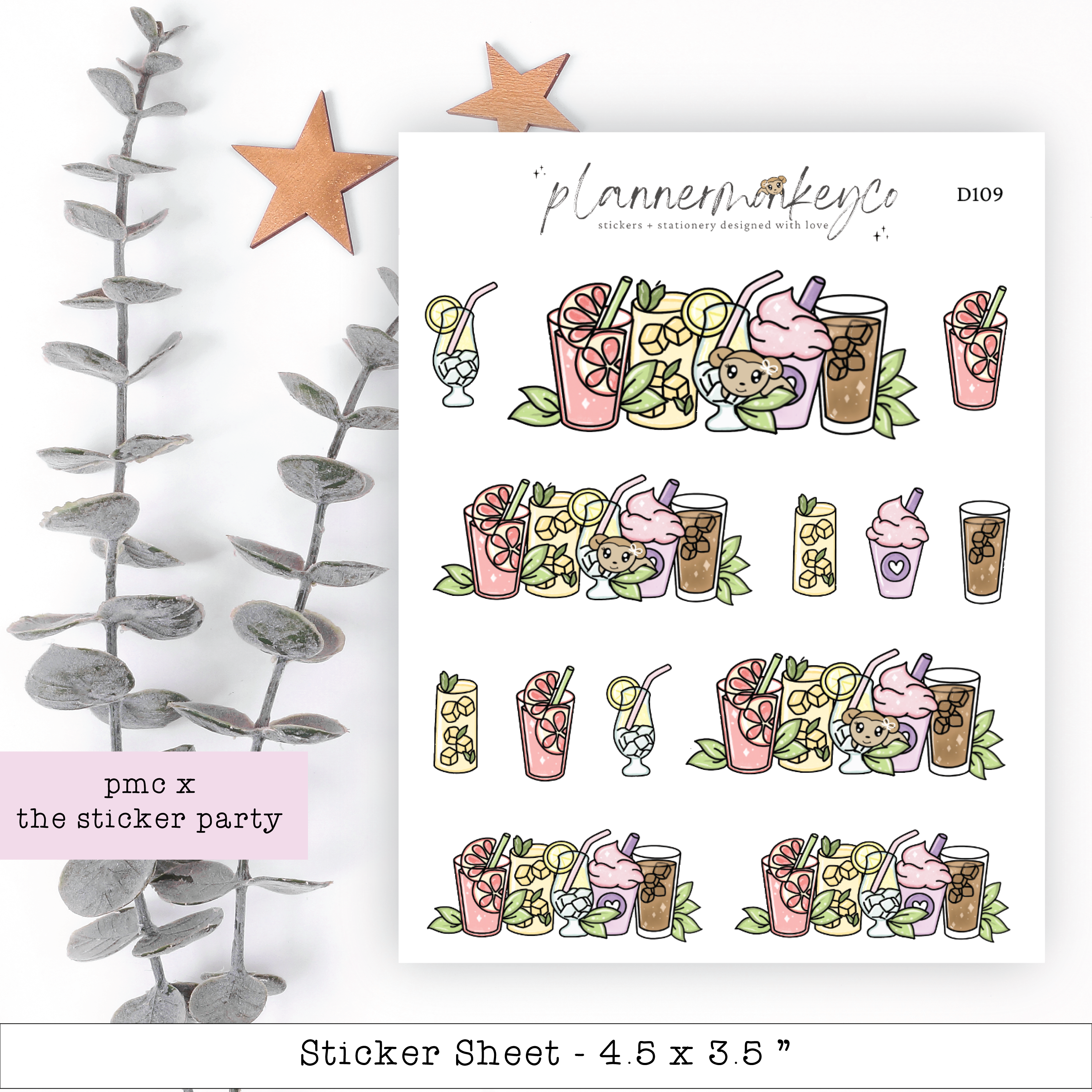 Summer Drink Line Up Macy Doodle Stickers | Planner Monkey Co