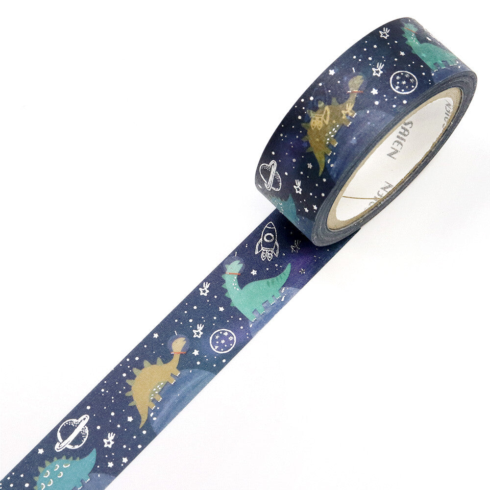 Space Dinosaur Silver Foil Washi Tape | Kamiiso SAIEN