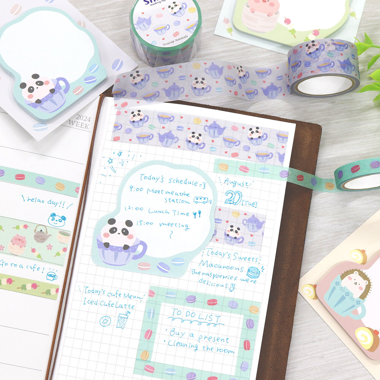 Teacup Panda Washi Tape (2-Roll Set) | Kamiiso SAIEN