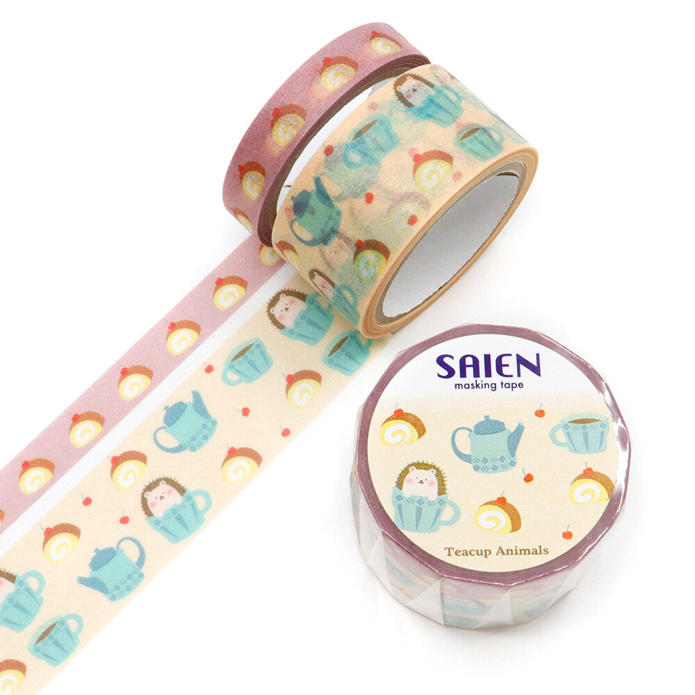 Teacup Hedgehog Washi Tape (2-Roll Set) | Kamiiso SAIEN