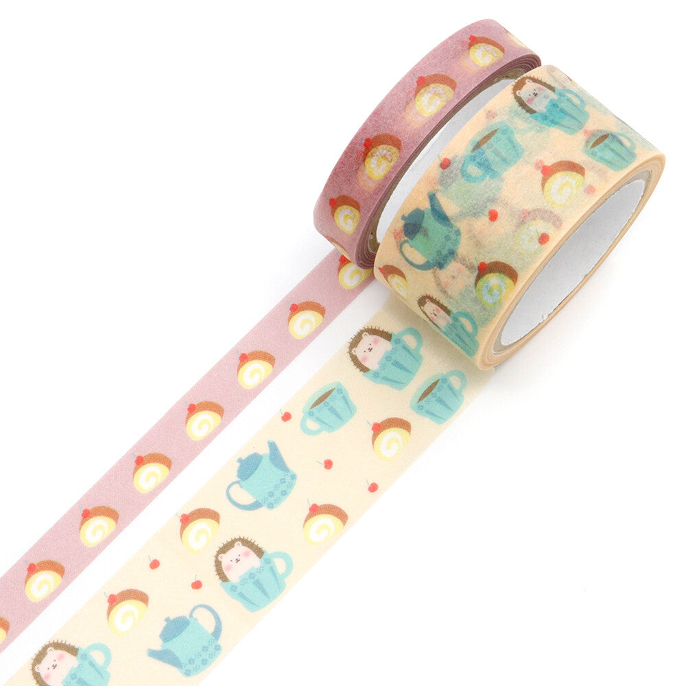 Teacup Hedgehog Washi Tape (2-Roll Set) | Kamiiso SAIEN