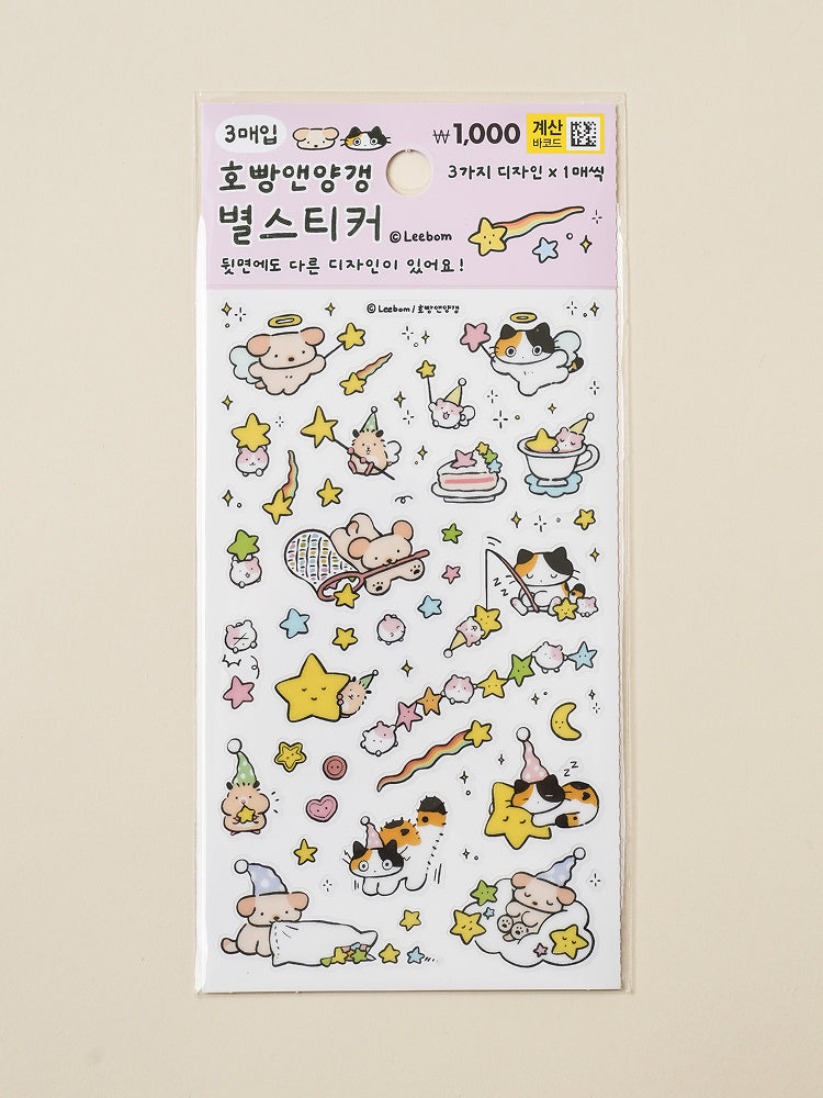 Star Hoppang & Yanggaeng Cat 3 Sheet Sticker Set by Daiso | Papertail Fox