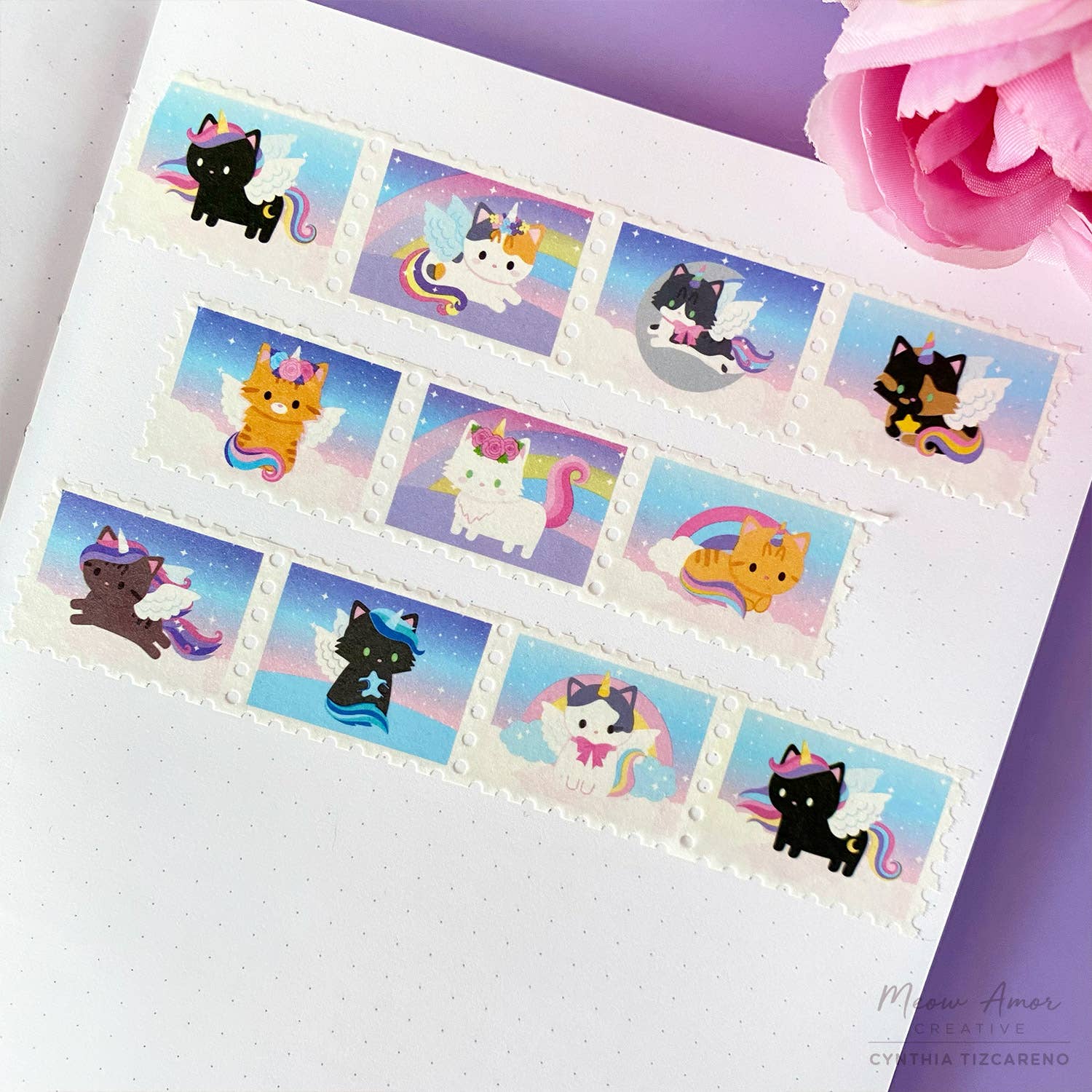 Unicorn Pegasus Cats Stamp Washi Tape by Meow Amor Creative | Papertail Fox