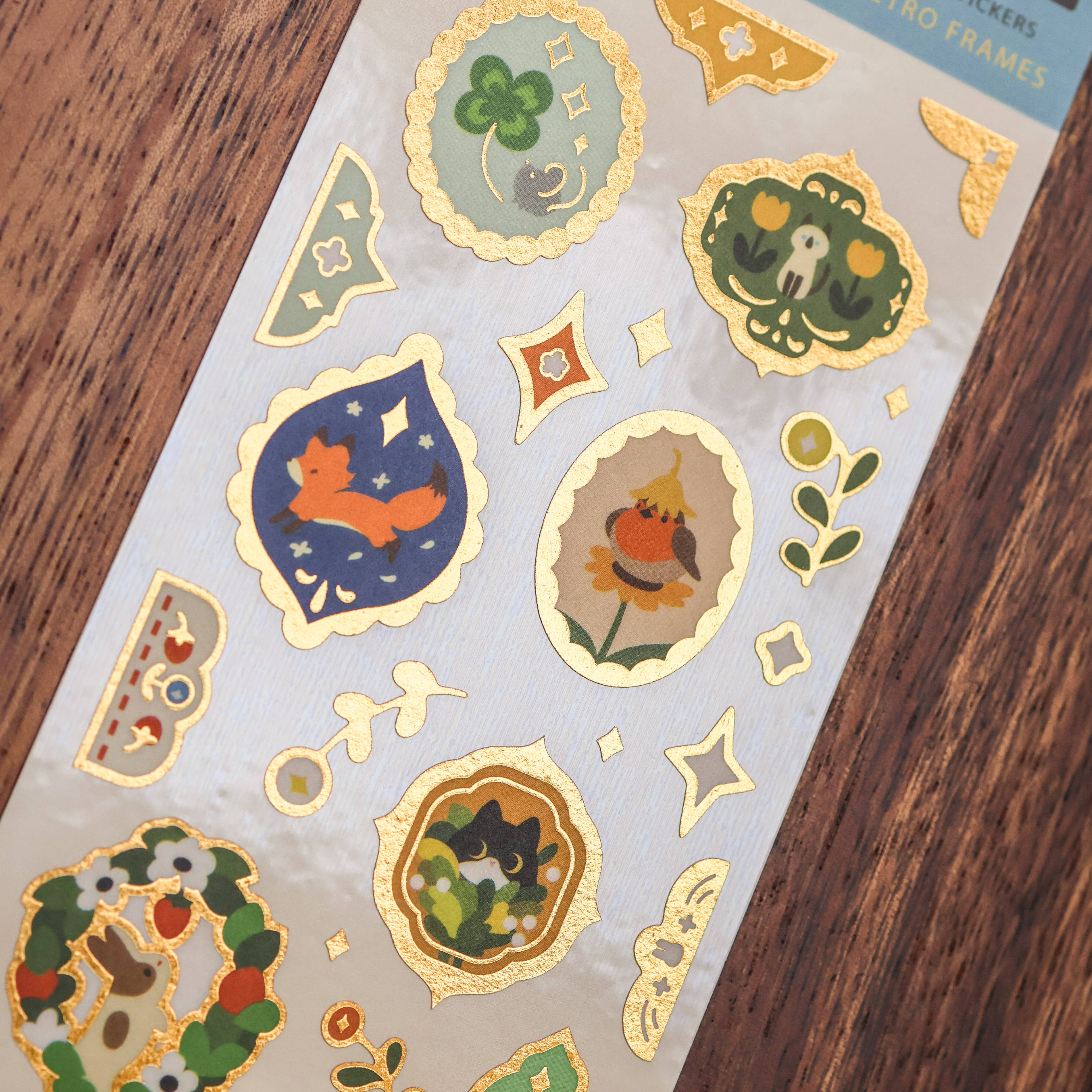Thousand Skies Retro Frames (Gold Foil) Sticker Sheet - Foil Accents Cute for Journaling