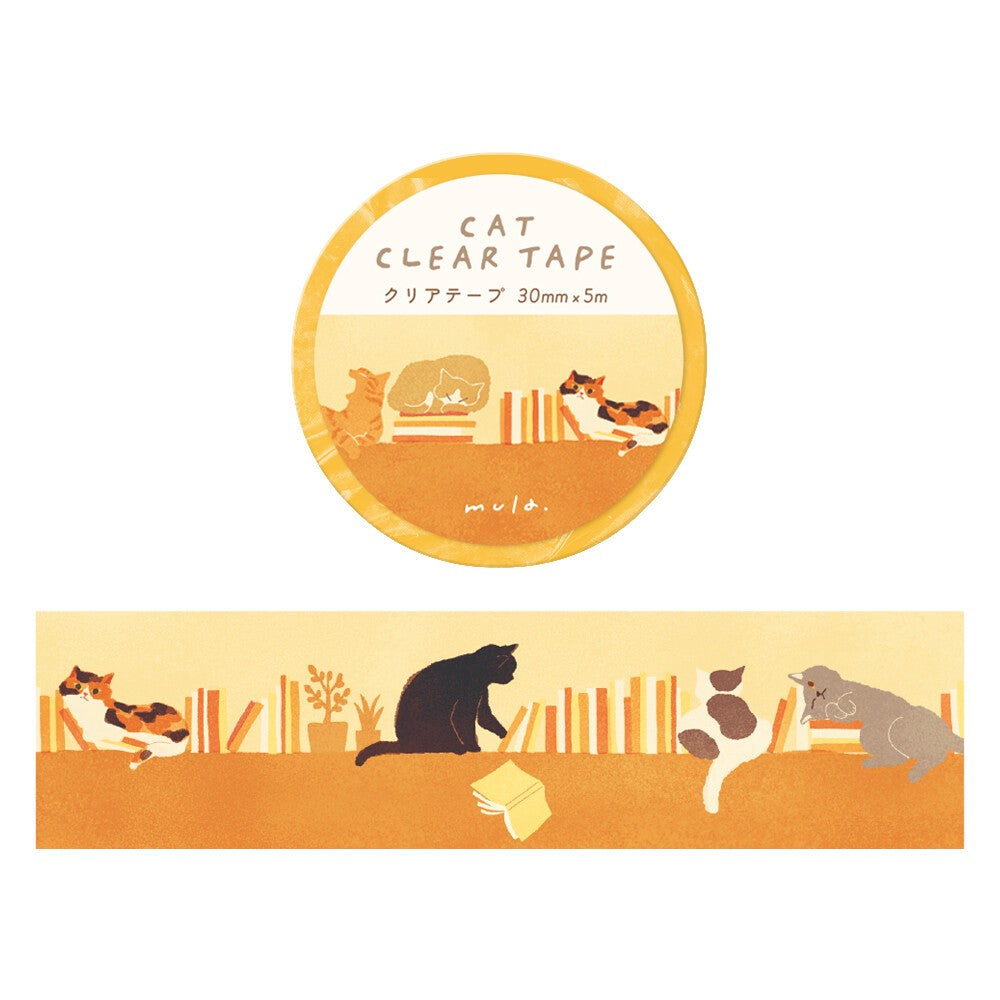 Cat and Bookshelf Mula Matte Clear Tape by Ryu-Ryu | Papertail Fox