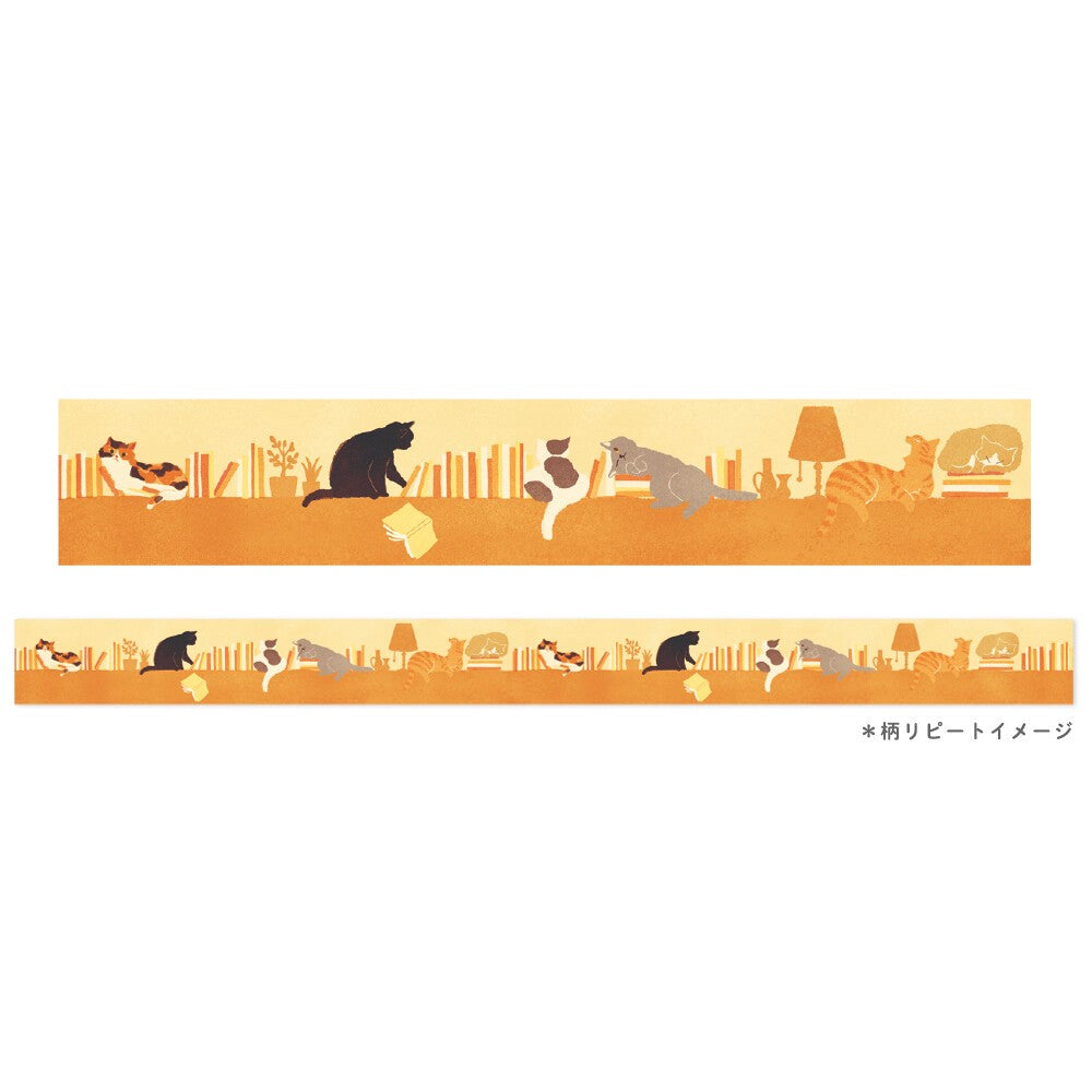 Cat and Bookshelf Mula Matte Clear Tape | Ryu-Ryu