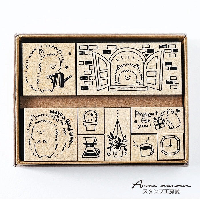 Relaxed Hedgehog 9 Piece Stamp Set by Avec Amour | Papertail Fox
