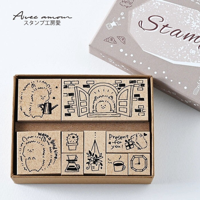 Relaxed Hedgehog 9 Piece Stamp Set | Avec Amour