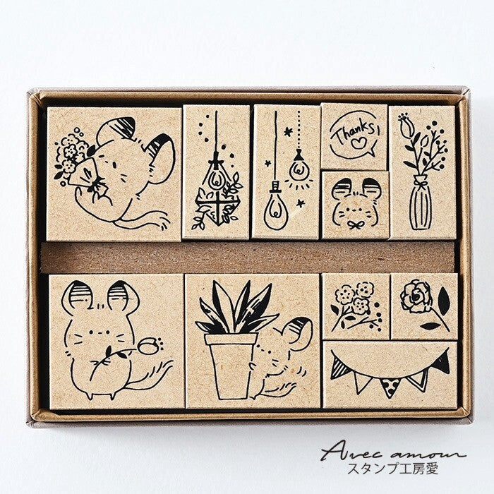 Chinchilla and Flowers 11 Piece Stamp Set by Avec Amour | Papertail Fox