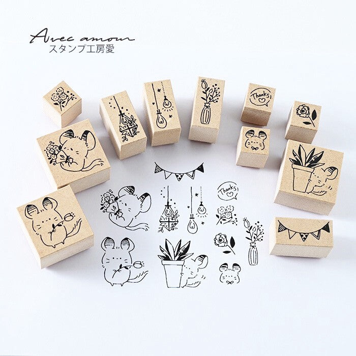 Chinchilla and Flowers 11 Piece Stamp Set | Avec Amour