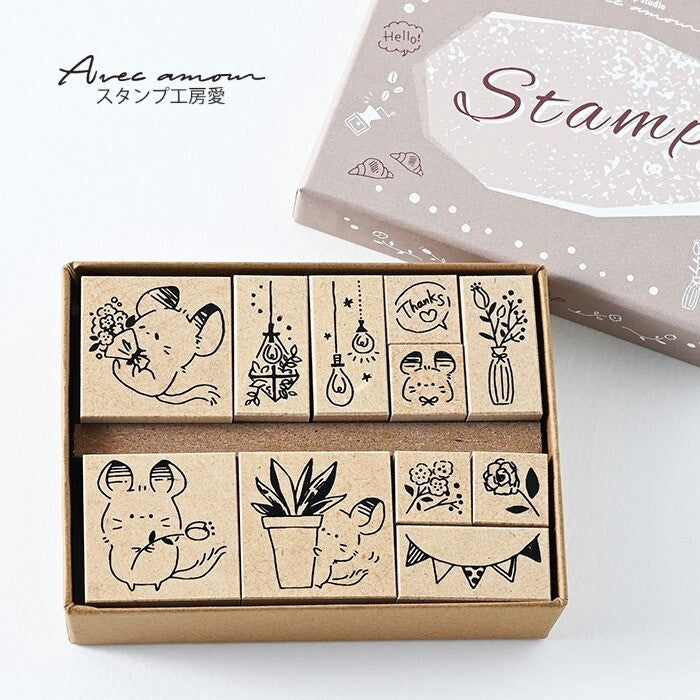 Chinchilla and Flowers 11 Piece Stamp Set | Avec Amour