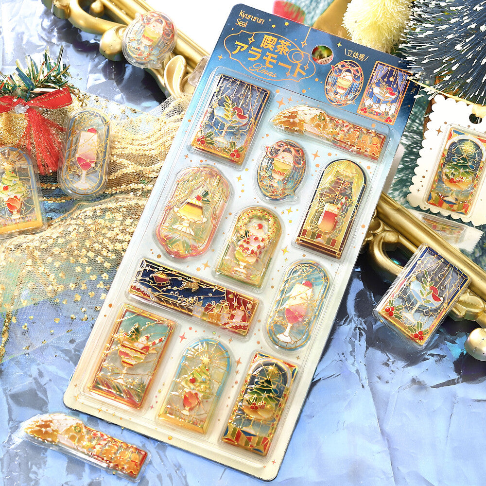 Cafe à la Mode Stained Glass Christmas Kyururun Puffy Stickers by BGM | Papertail Fox