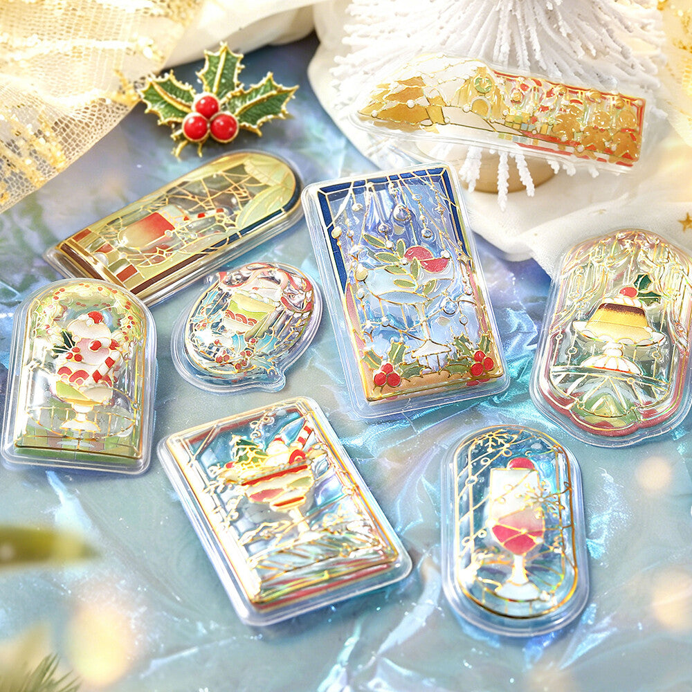Cafe à la Mode Stained Glass Christmas Kyururun Puffy Stickers by BGM | Papertail Fox