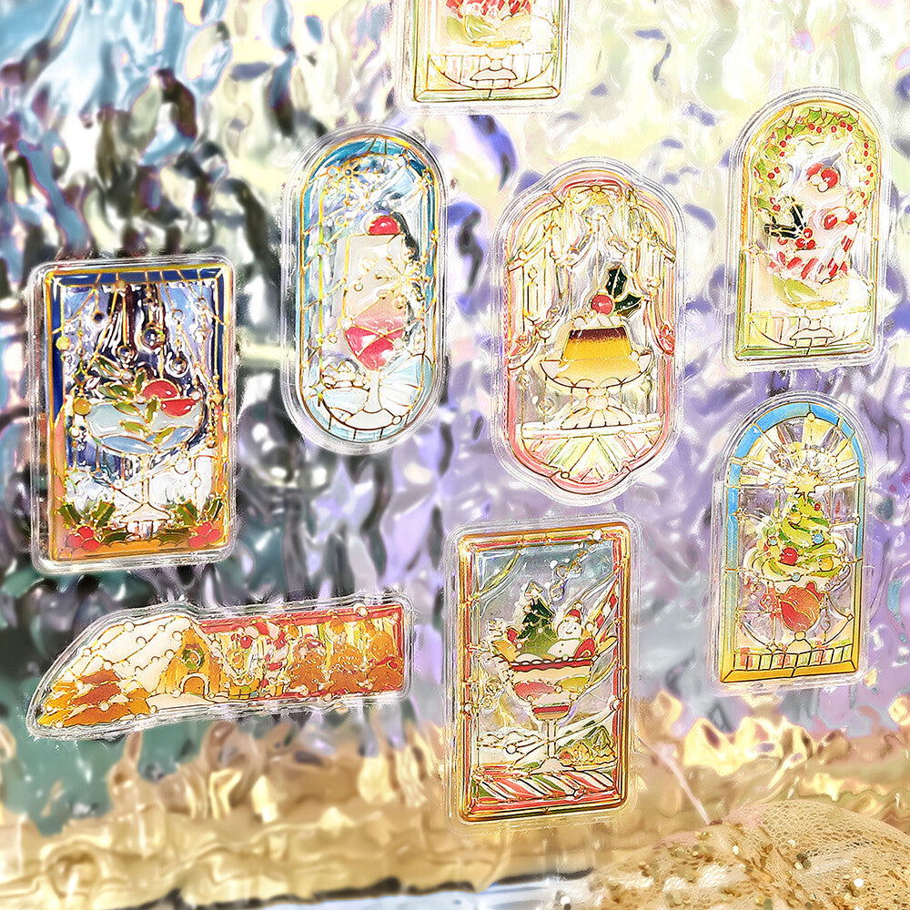Cafe à la Mode Stained Glass Christmas Kyururun Puffy Stickers by BGM | Papertail Fox