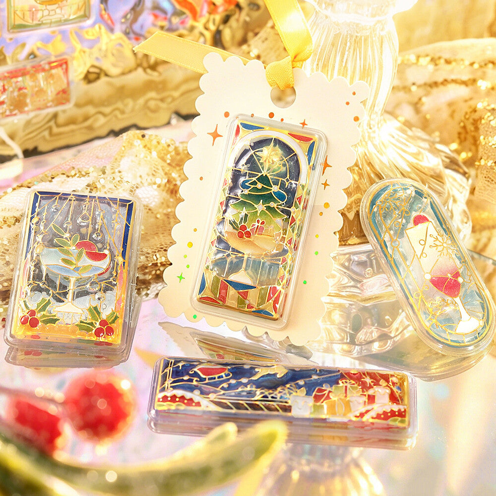 Cafe à la Mode Stained Glass Christmas Kyururun Puffy Stickers by BGM | Papertail Fox