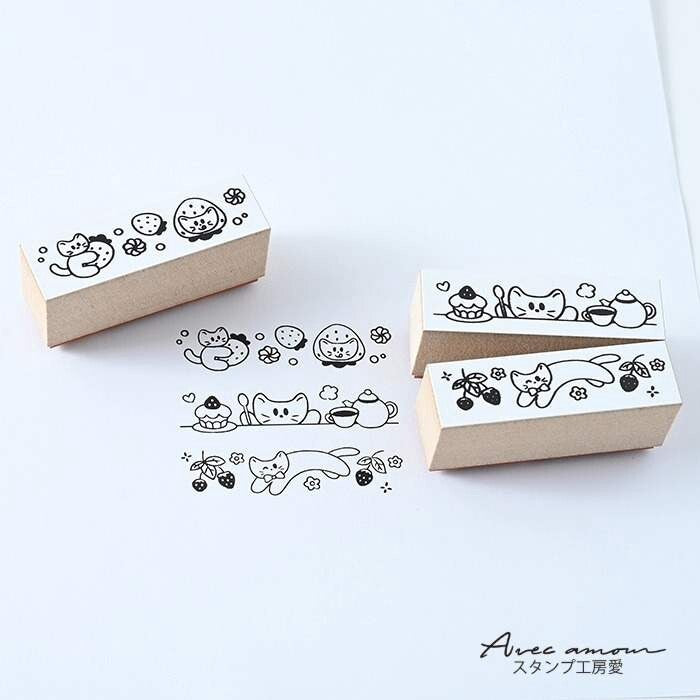 Cat Café Sweets Border 3 Piece Stamp Set | Avec Amour